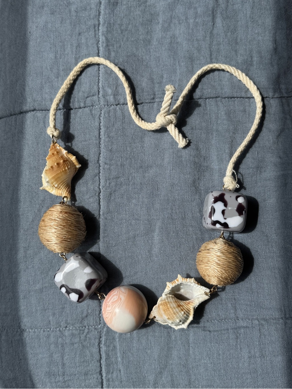 Zara Beige, Gold and Blue Statement Shells Necklace